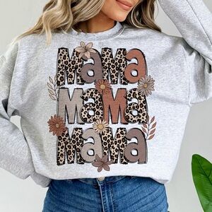 Gray Graphic TSHIRT  with Floral and Leopard Print